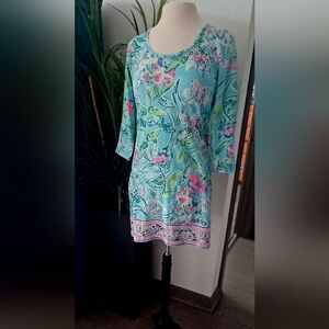 Lilly Pulitzer Aqua Floral Scoop-Neck Tunic